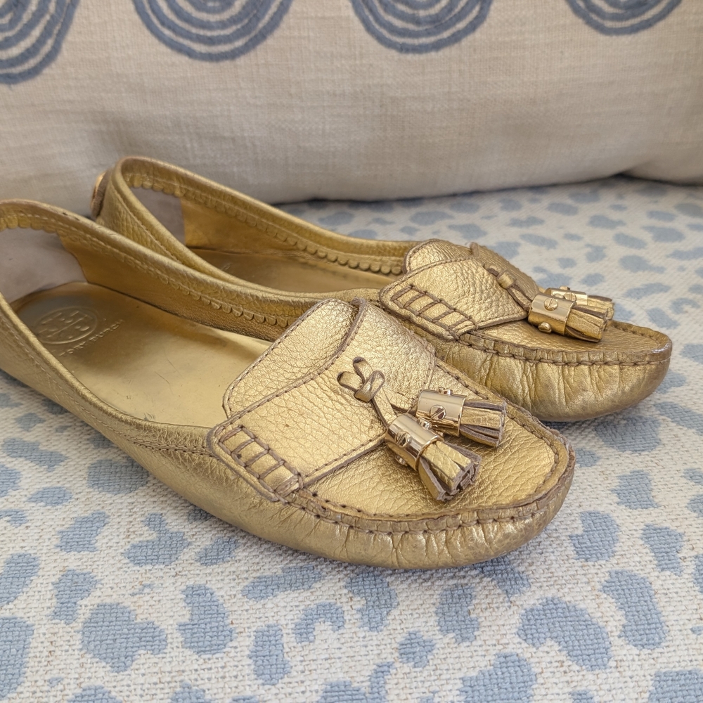 Tory Burch Metallic Gold Tassel  Loafers
